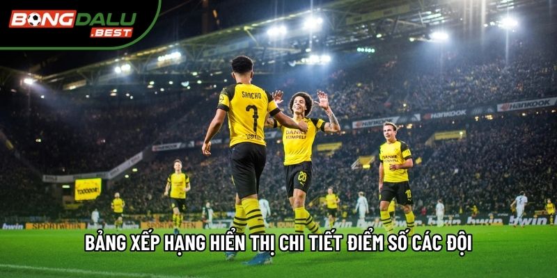 Bảng xếp hạng hiển thị chi tiết điểm số các đội Bảng xếp hạng hiển thị chi tiết điểm số các đội